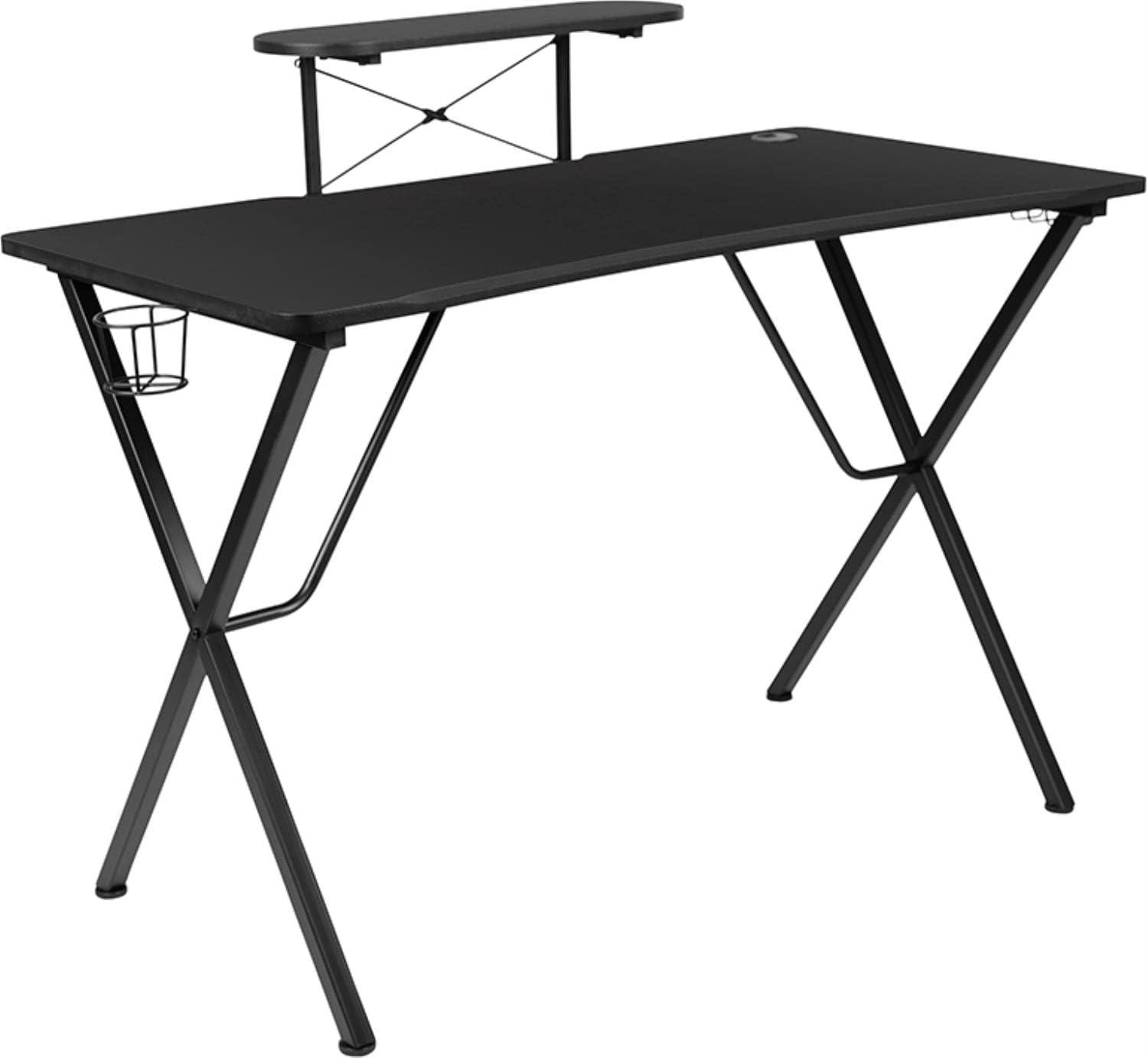 Flash Furniture Black Gaming Desk with Cup Holder, Headphone Hook, and Monitor/Smartphone Stand