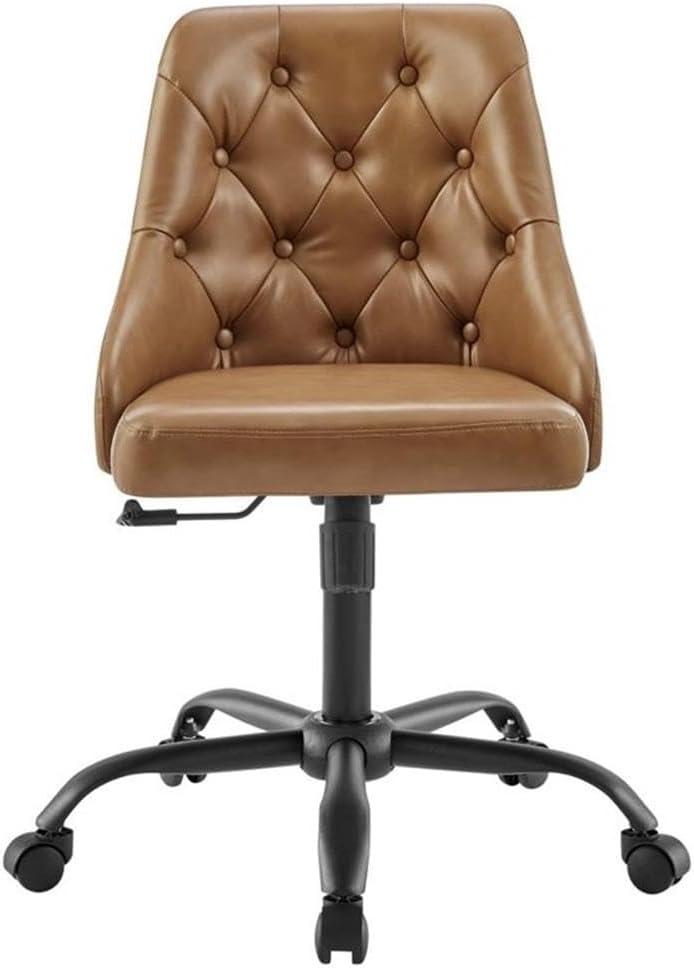 Modway Distinct Tufted Swivel Vegan Leather Office Chair, Black Tan