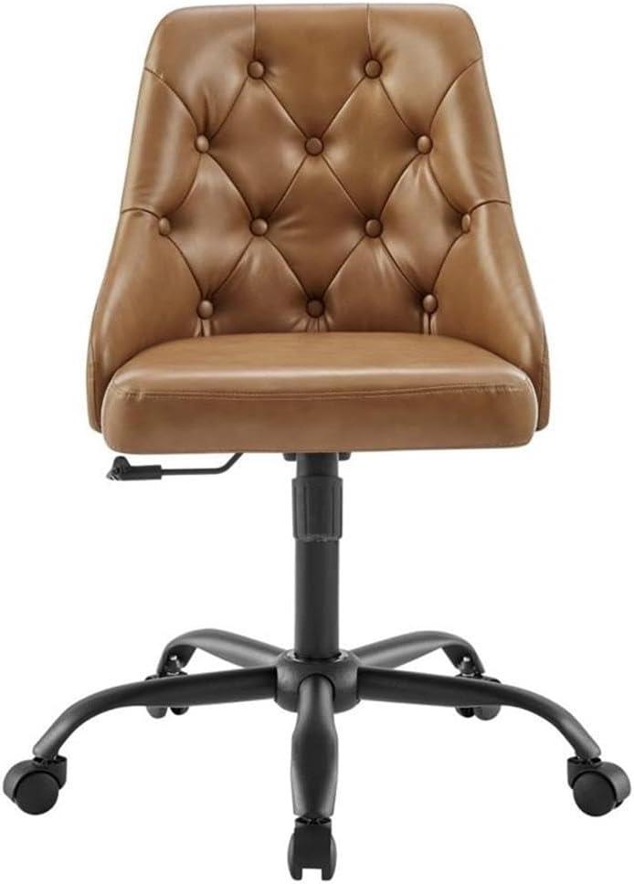 Black Tan Tufted Vegan Leather Swivel Office Chair