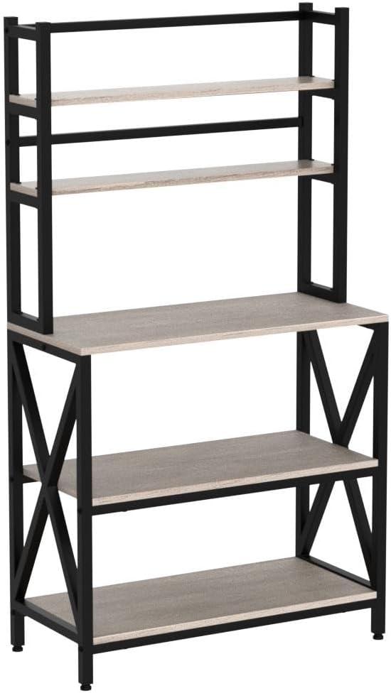 Yaheetech 6-Tier Kitchen Bakers Rack, 31.5 Inch Coffee Bar Table, Farmhouse Microwave Oven Stand Cabinet for Small Spaces, Corner Organizer Storage Shelf for Spices and Pots, Grey