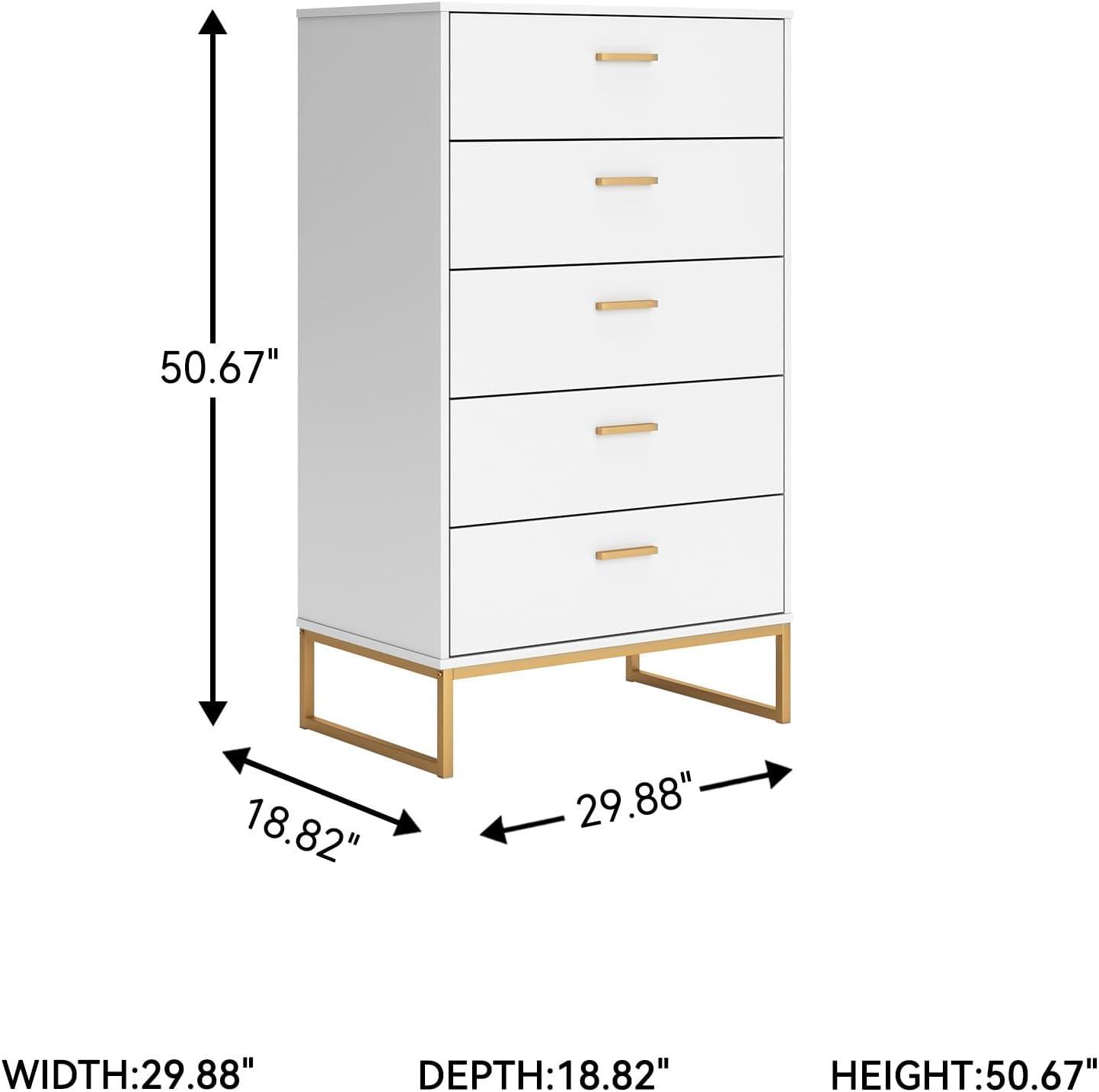 Signature Design by Ashley Socalle 5 Drawer Tall Dresser, White/Gold