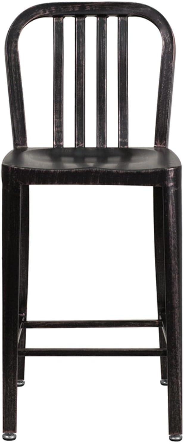 Sleek 24" Black-Antique Gold Metal Indoor-Outdoor Counter Stool