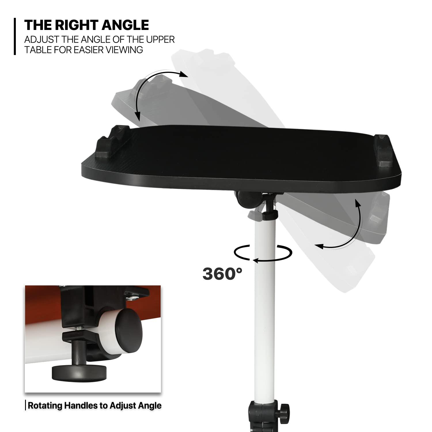 MoNiBloom Mobile Computer Desk, Adjustable Height Standing Table, Laptop Desk Rolling Sit-Stand with Wheels