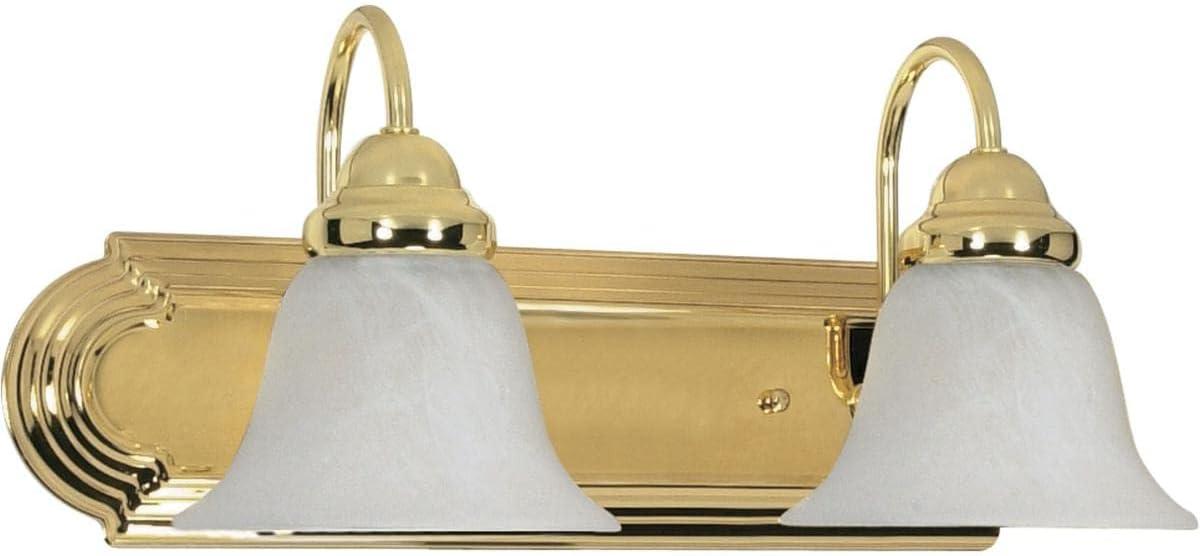 Polished Brass and Alabaster Glass 2-Light Vanity Fixture