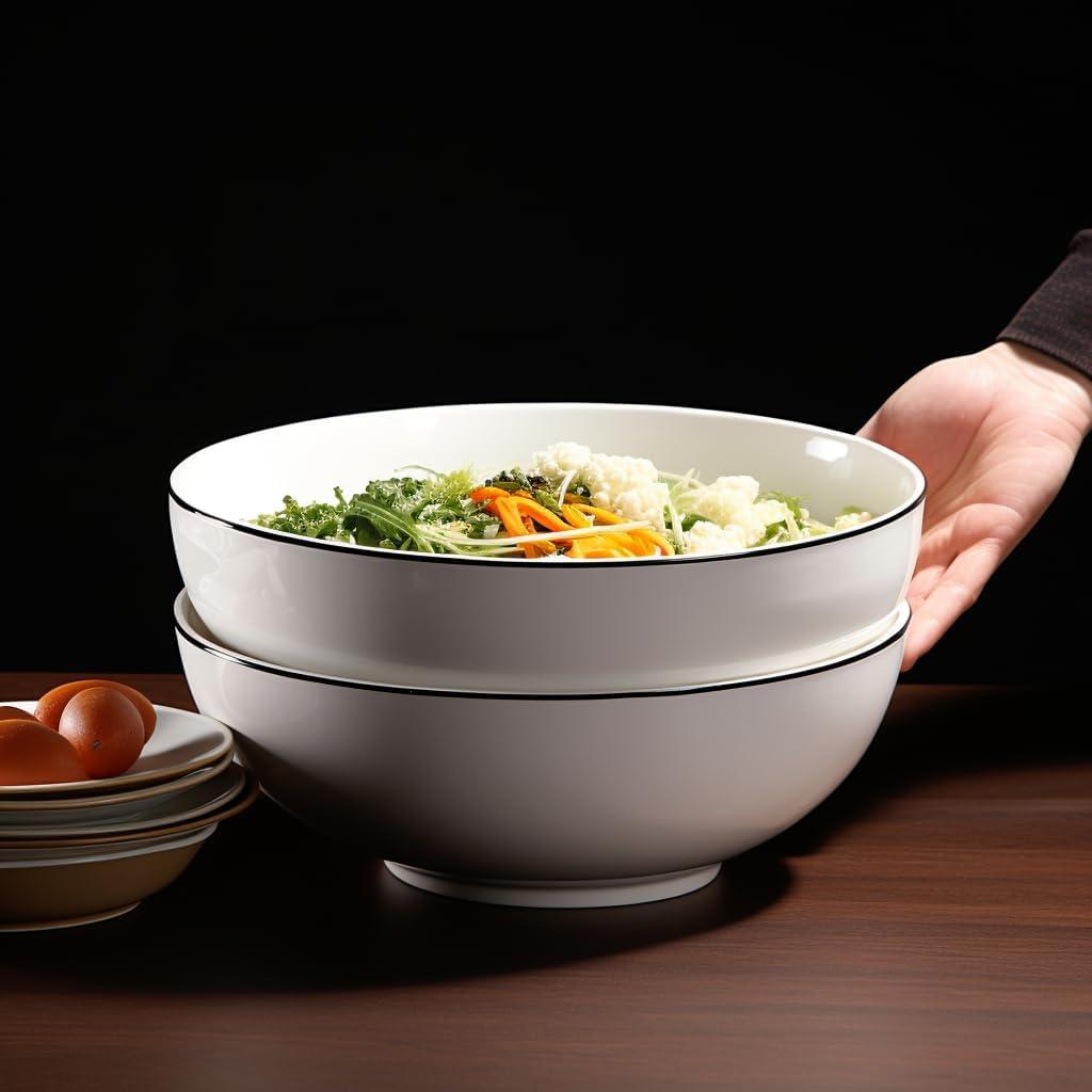 Salad Bowls 8 inch 65 oz Large Serving Bowls White Fine Porcelain Fruit Bowl Soup Bowl Pasta Bowl Popcorn Bowl Set of 3