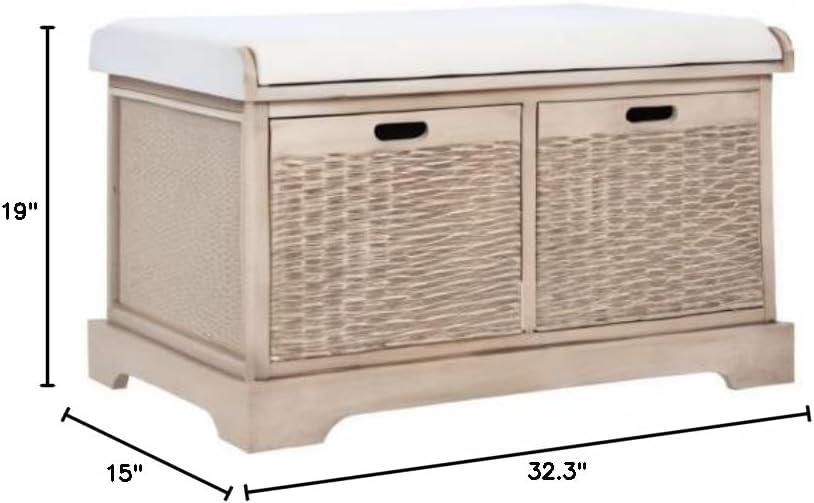 SAFAVIEH Landers 2 Drawer Storage Bench with Cushion, Sand