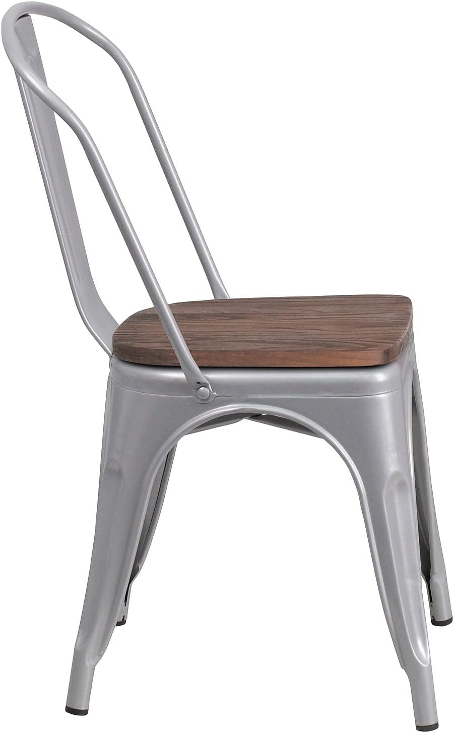 Striling Rustic Walnut Restaurant Chair with Wood Seat & Back and Gray Powder Coat Frame