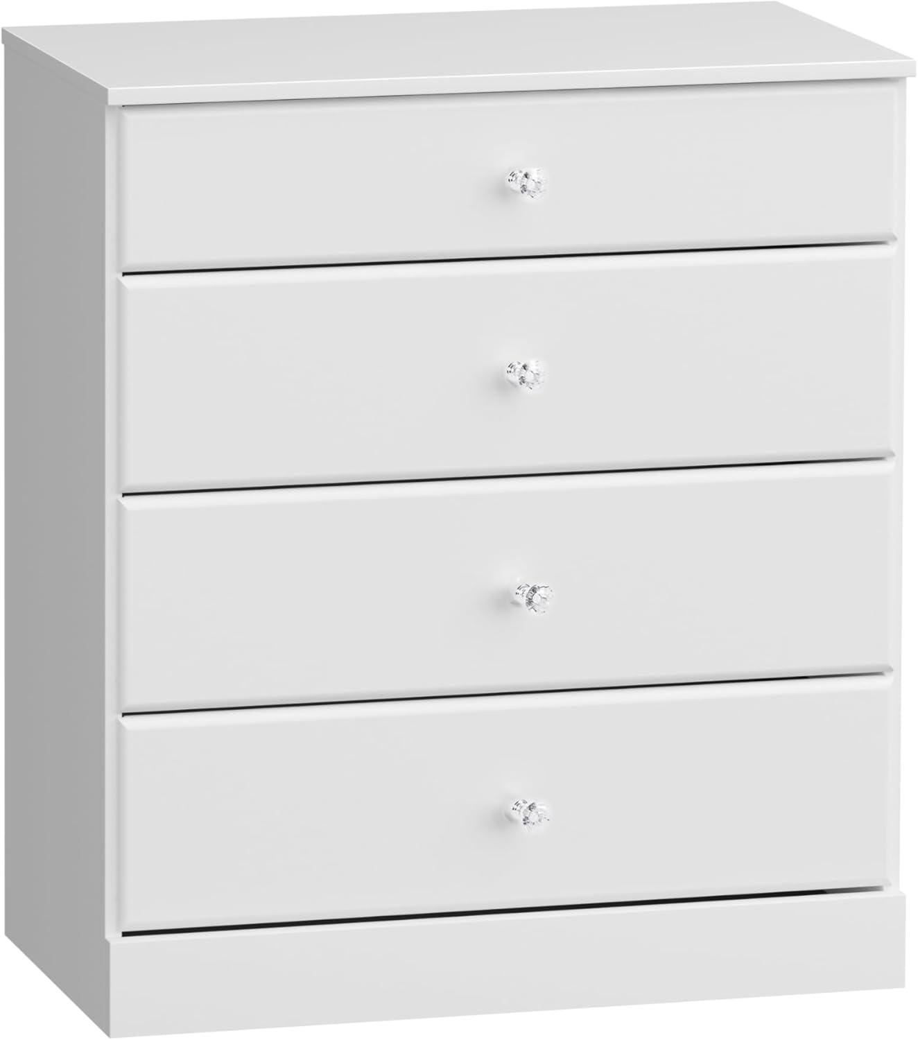 Astrid Crystal White 4-Drawer Vertical Dresser with Acrylic Knobs