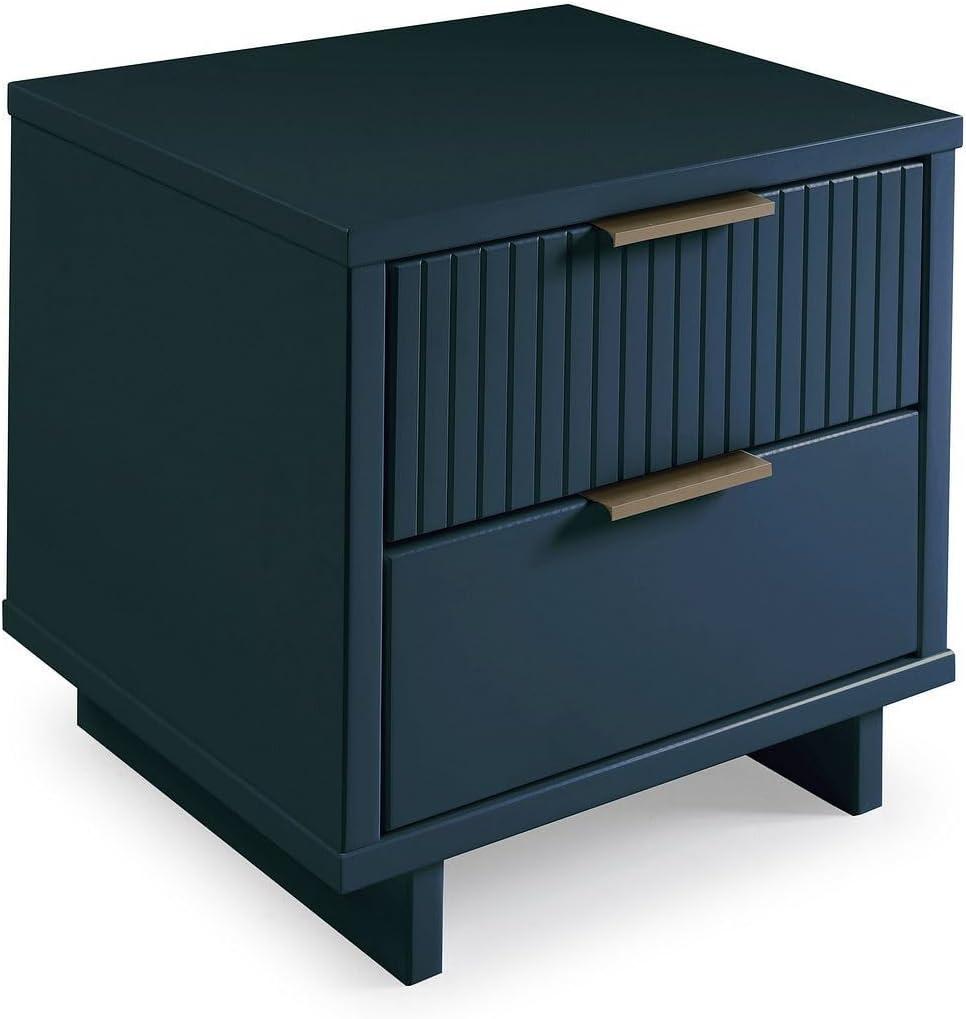 Granville Modern 2 Drawer Nightstand Midnight Blue - Manhattan Comfort: Soft Close, UV Finish, Metal Handles