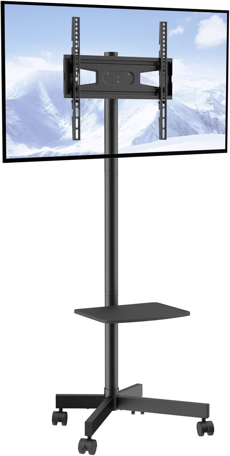 VEVOR Mobile TV Stand, Mobile TV Cart for 23 to 60 inch TVs, Height Adjustable Portable TV Stand with Wheels, with A Tray for Audio-Visual Devices