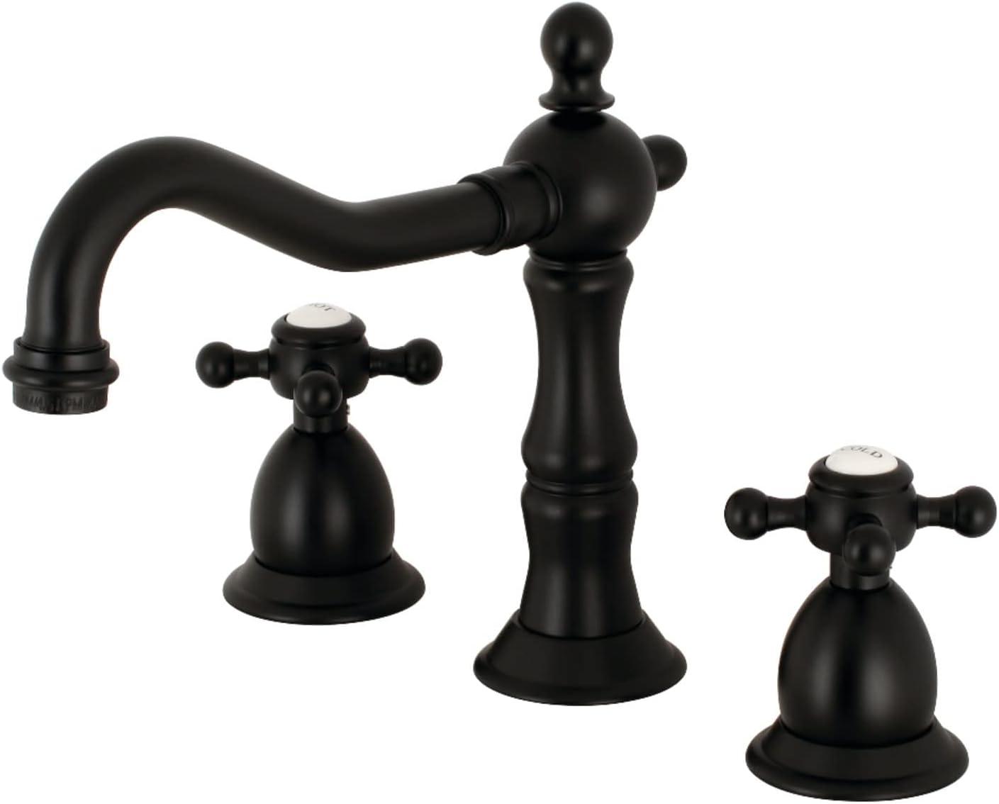 Kingston Brass Heritage Two-Handle 3-Hole Deck Mount Widespread Bathroom Faucet with Brass Pop-Up Drain
