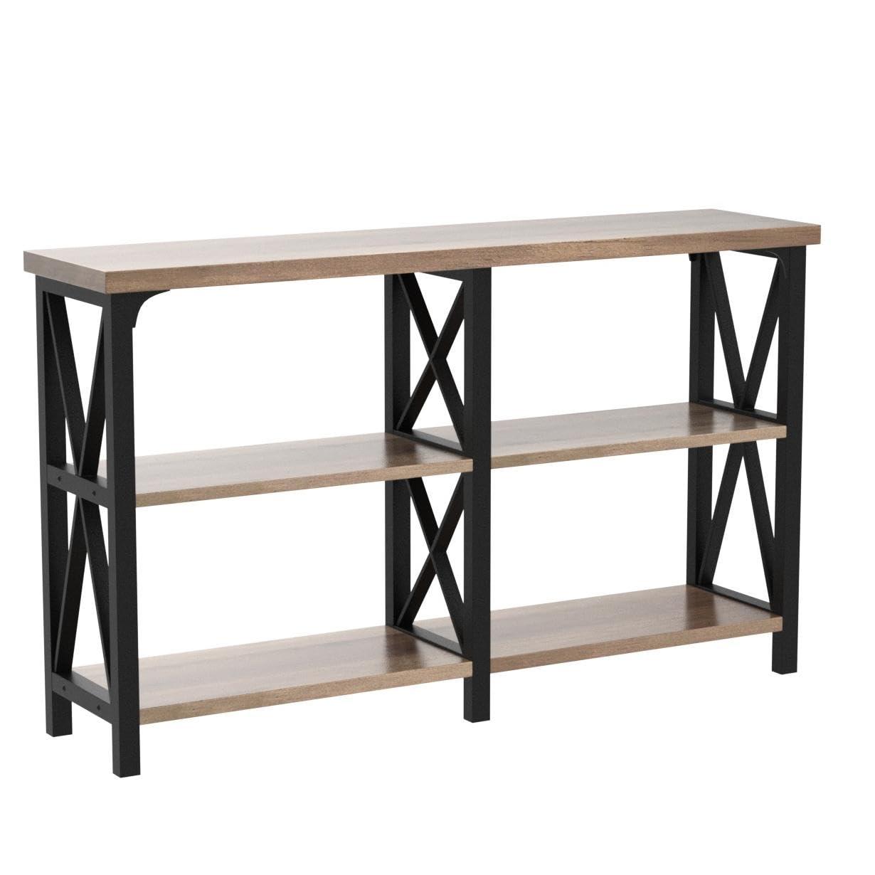 IBF Rustic Console Table, Industrial Wood and Metal Sofa Table, Hallway Entry Table for Home Living Room, Long Horizontal Bookshelf Entryway Table with Retro Vintage Storage Shelf, Rustic Oak, 47 Inch