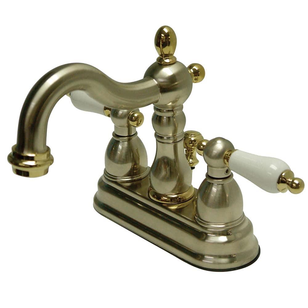 Kingston Brass Heritage Two-Handle 3-Hole Deck Mount 4" Centerset Bathroom Faucet with Plastic Pop-Up