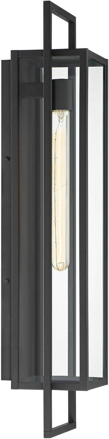 Possini Euro Design Jericho 28" High Modern Outdoor Wall Light Fixture Mount Porch House Edison Bulb Textured Black Finish Metal Clear Glass Shade