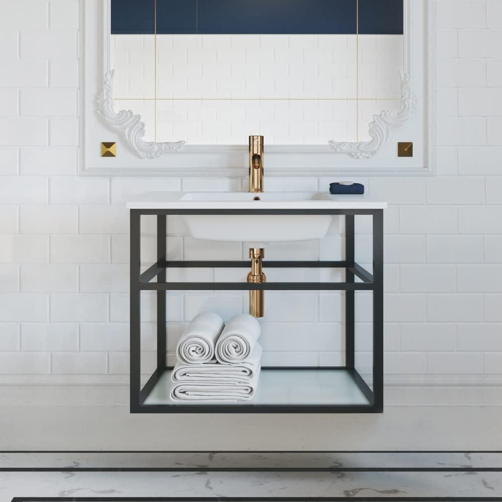 Pierre 30 Single, Open Shelf, Metal Frame Bathroom Vanity
