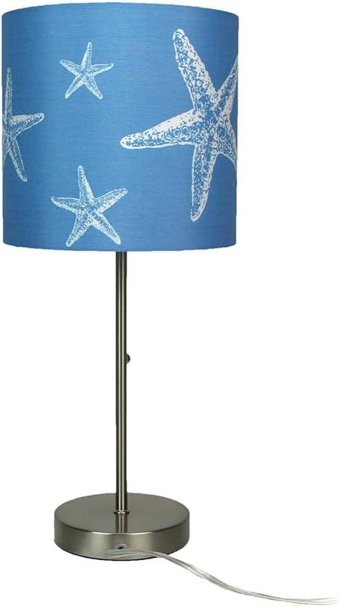 Chesapeake Bay Ltd Zeckos Brushed Nickel Finish Table Lamp Coastal Blue Starfish Shade