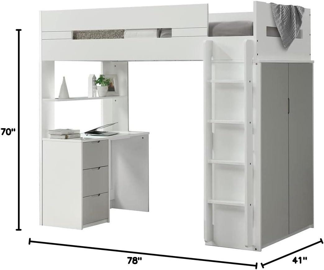ACME Nerice Wooden Frame Twin Storage Loft Bed in White and Gray