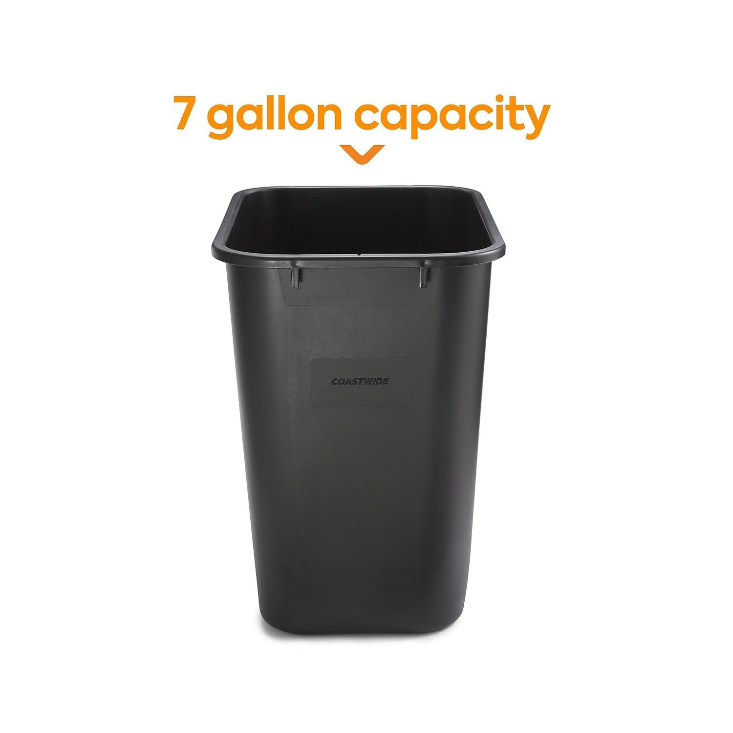 Brighton Soft Molded Wastebasket 7 Gallons Black 15"H x 14 1/2"W x 10 1/2"D CW56429