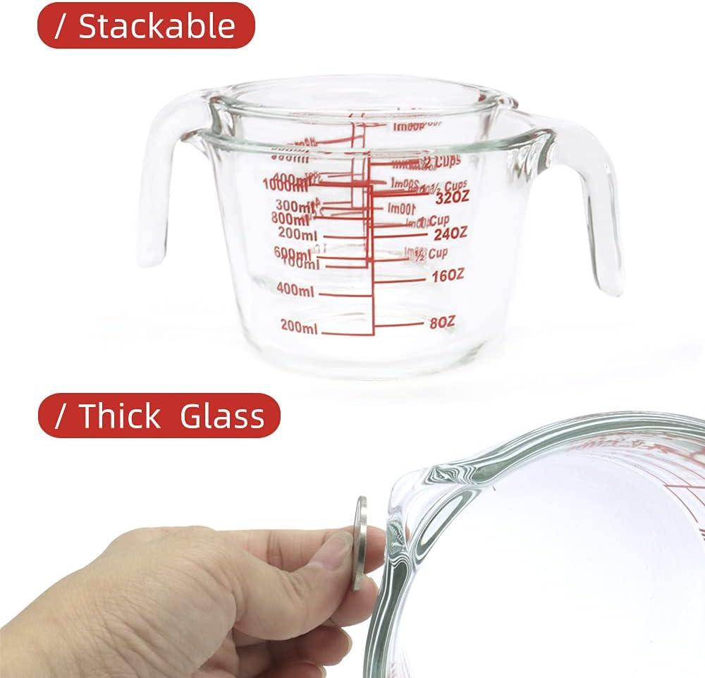 TIBLEN 7-Pack Glass Measuring Cup Set 34 and 17 oz Microwave, Freezer Safe, No BPA + 5 Measuring Spoons