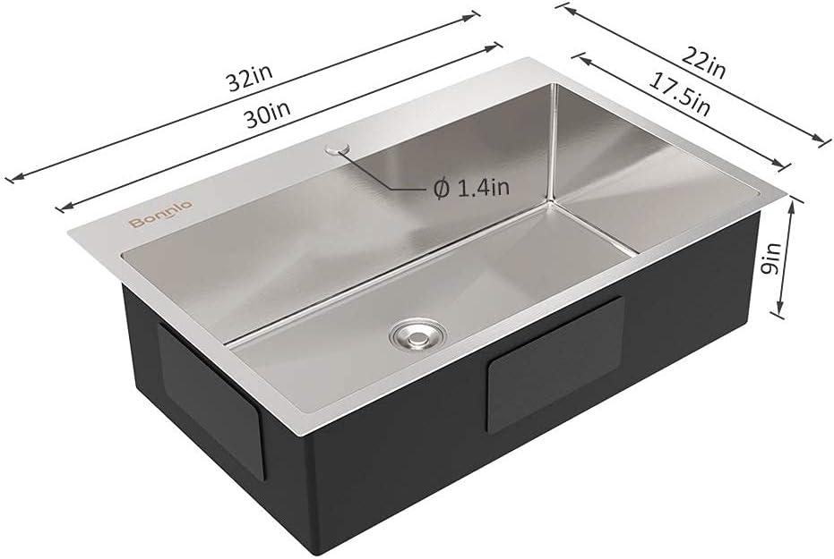 32 Inch Stainless Steel Single Bowl Workstation Kitchen Sink