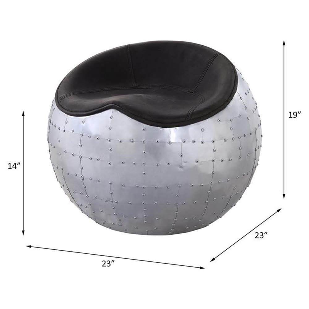 ACME Brancaster Leather Upholstered Ottoman in Antique Ebony and Aluminum