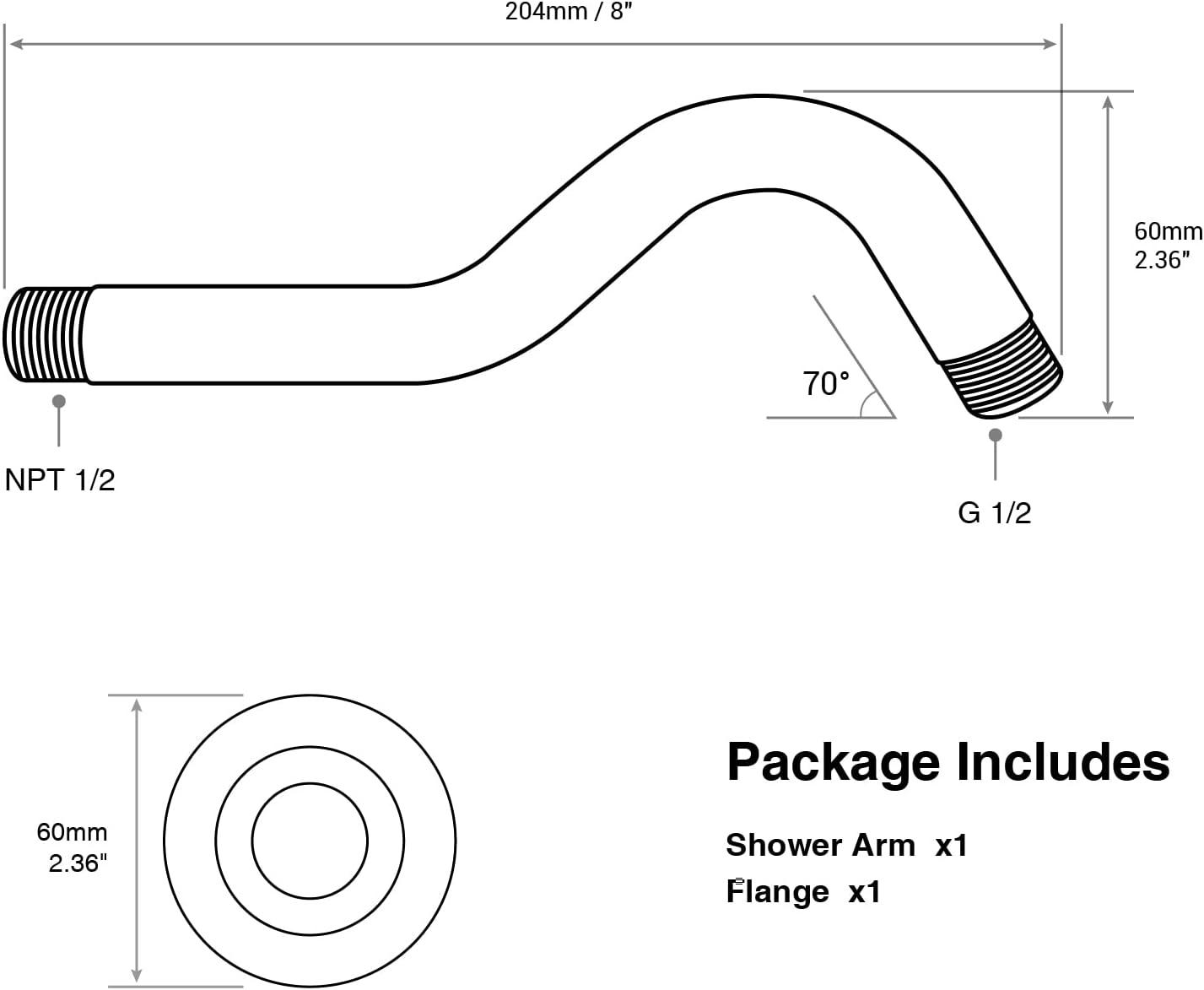 8-Inch Brushed Nickel Curved Wall-Mounted Shower Arm