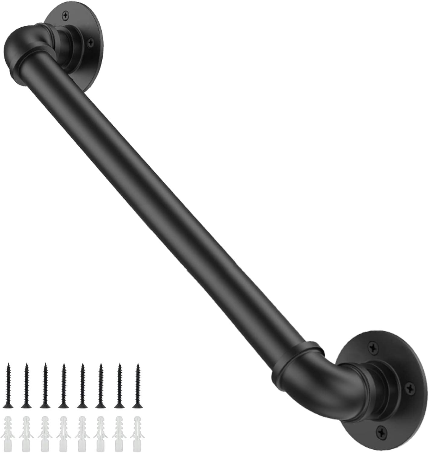 Willstar 4FT Industrial Staircase Handrail Non-Slip Pipe Bar Foot Rail Wall Mount Stair Rail Vintage Grab Bar for Steps Black Iron Pipe Handrail for Outdoor Indoor Stairs Loft Porch Hand Rail (4ft)