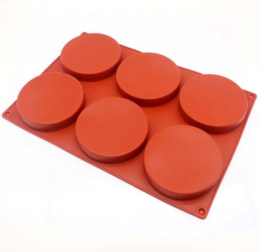 6-Cavity Large Cake Molds Silicone Round Disc Resin Coaster Mold Non-Stick Baking Molds, Mousse Cake Pan, French Dessert, Candy, Soap (Red)