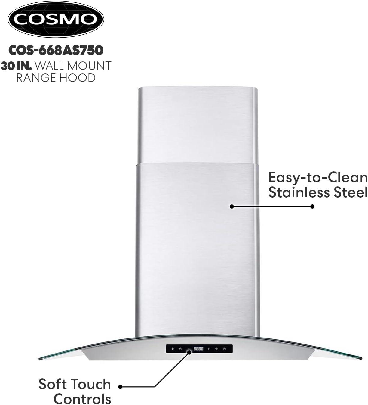 Cosmo 30 in. Ducted Wall Mount Range Hood in Stainless Steel with Touch Controls, LED Lighting and Permanent Filters