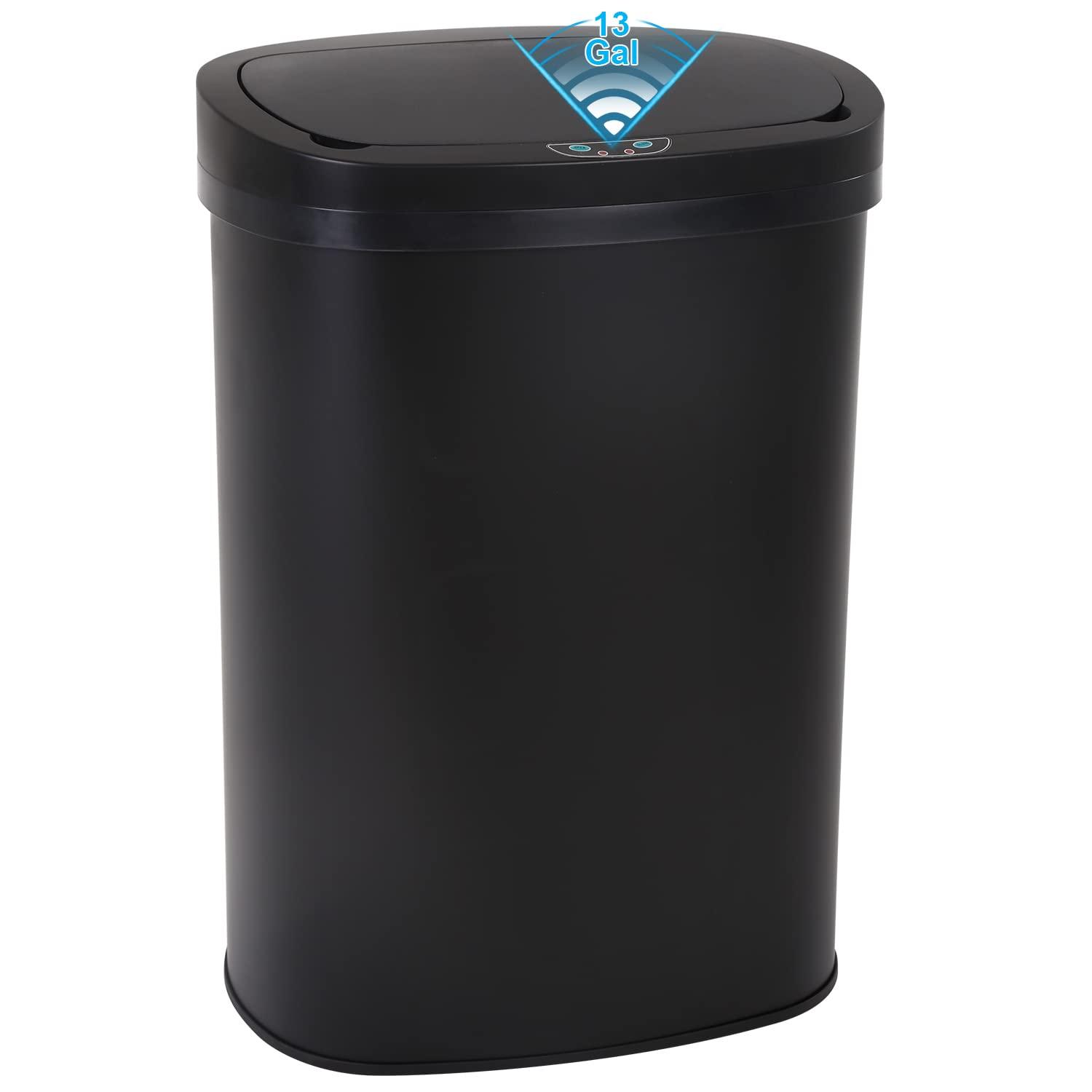 FDW Kitchen Trash Can with Lid, 13 Gallon Automatic Garbage Can for Bathroom Bedroom Home Office 50 Liter Touch Free Stainless Steel Waste Bin,Black