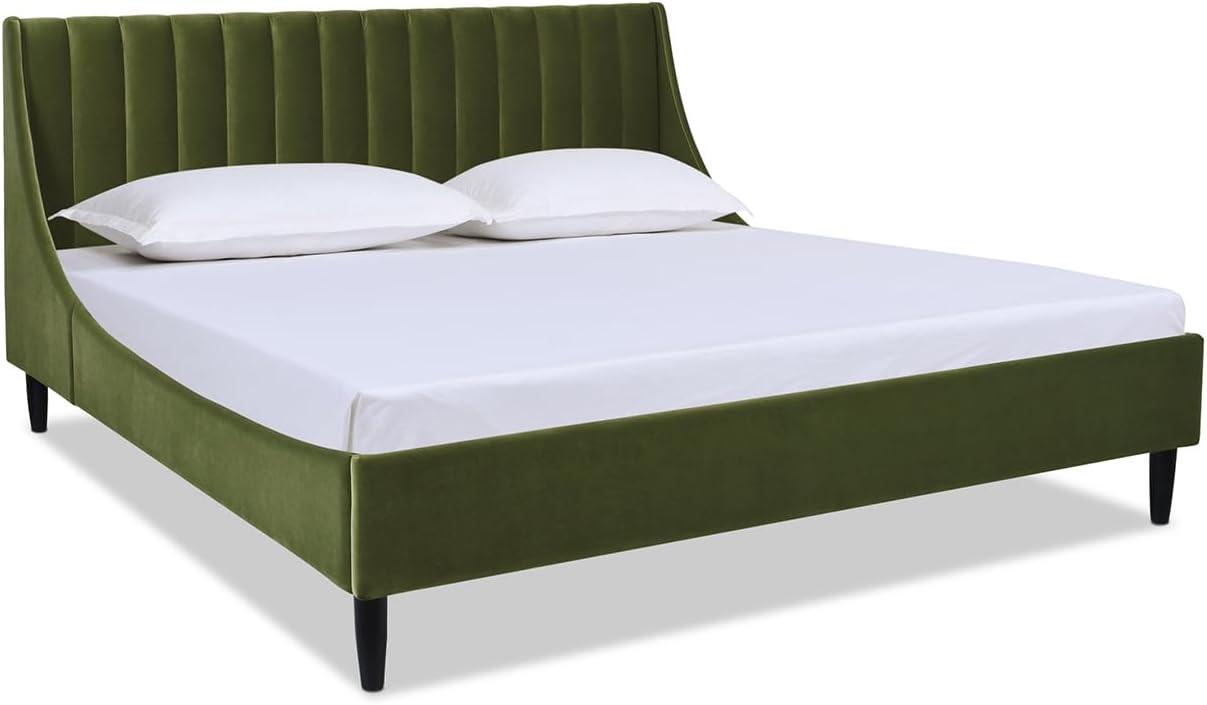 Aspen Vertical Tufted Headboard Platform Bed Set King Olive Green Velvet