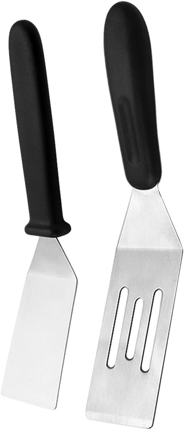 2 Pieces Small Spatula Set, Stainless Steel Mini Serving Spatula for Kitchen Use, Flipping or Cooking for Brownie, Cookie, Lasagna, Pancakes & Cake(Black+Silver)
