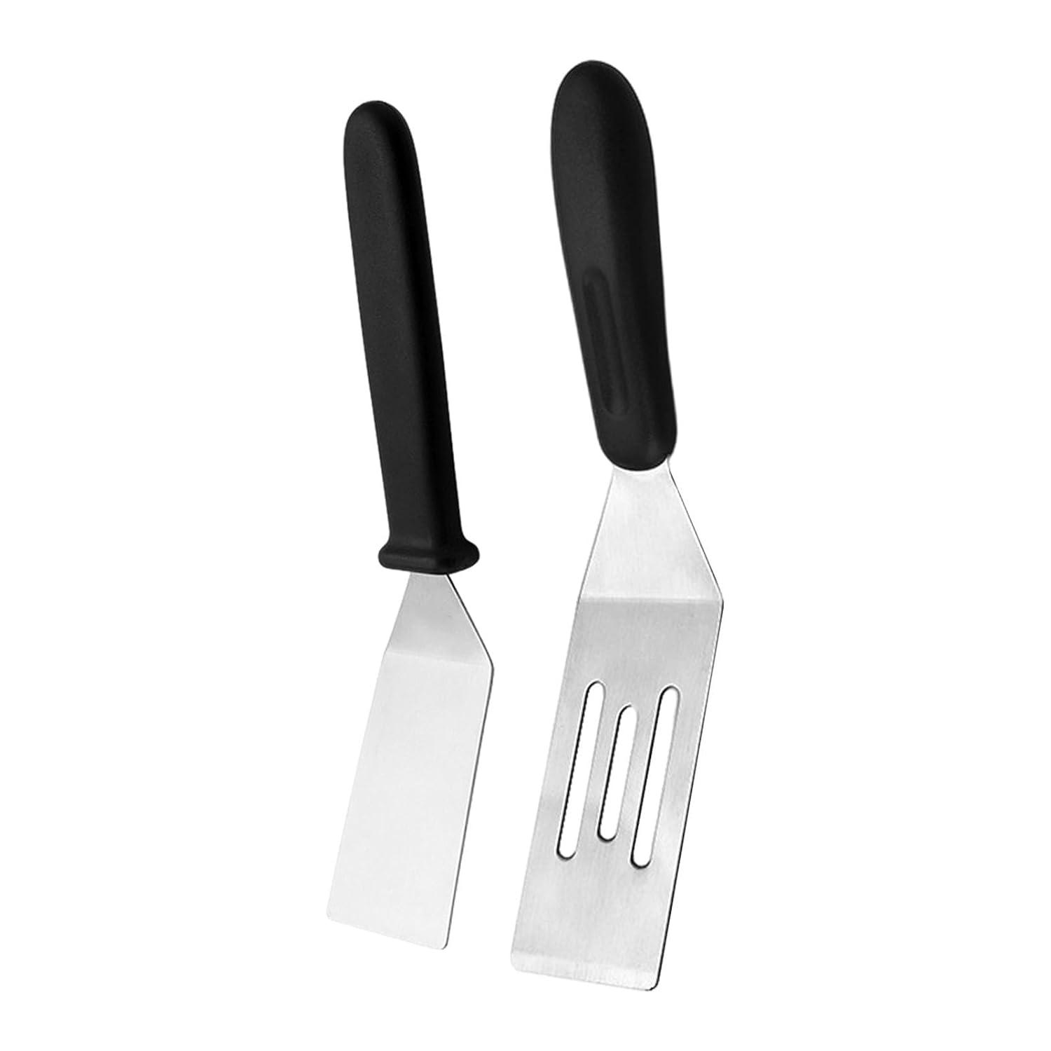 2 Pieces Small Spatula Set, Stainless Steel Mini Serving Spatula for Kitchen Use, Flipping or Cooking for Brownie, Cookie, Lasagna, Pancakes & Cake(Black+Silver)