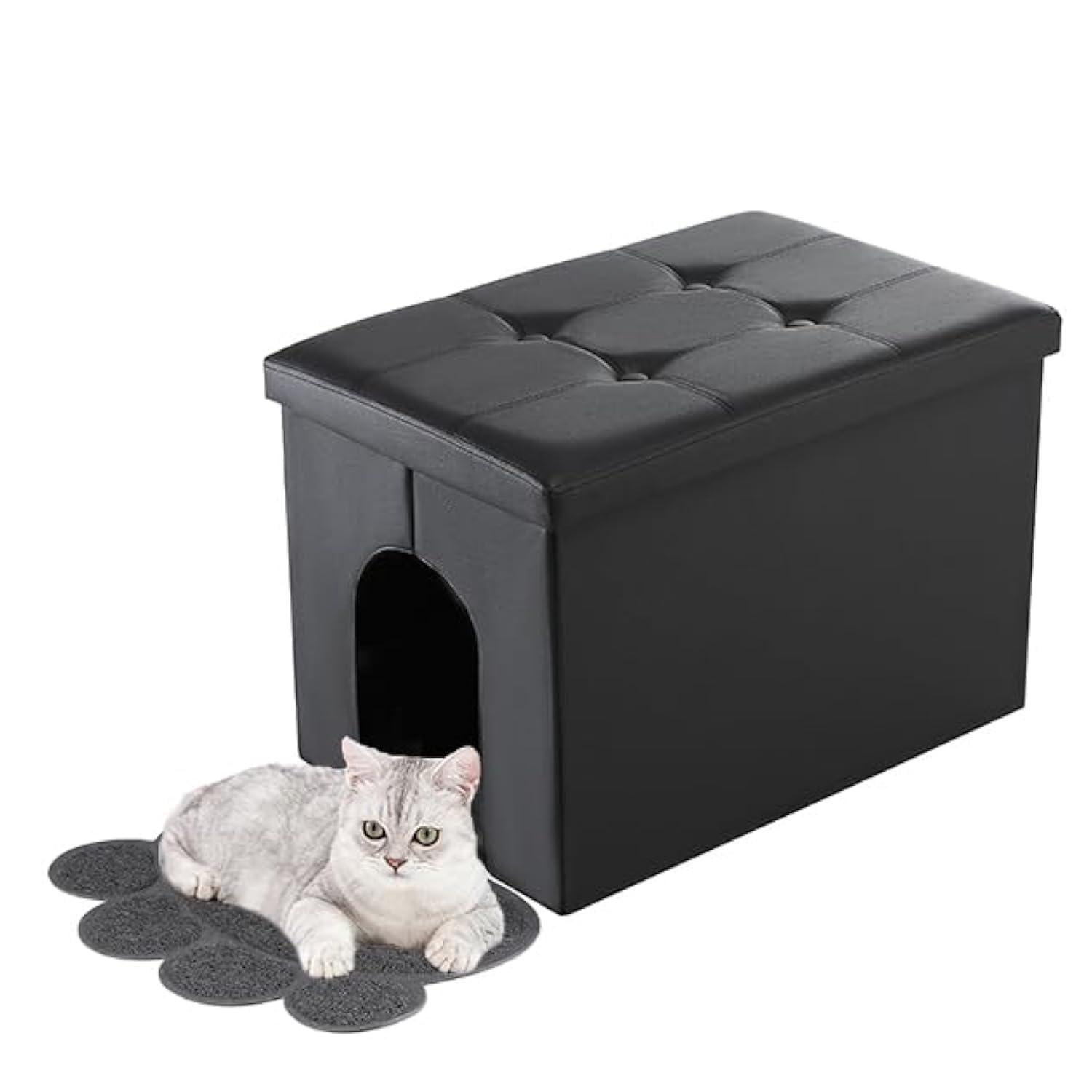 MEEXPAWS Cat Litter Box Enclosure Furniture Hidden, Cat Washroom Bench Storage Cabinet Small 19.7'' x 19.7'' x 19.7''| Dog Proof | Waterproof Inside | Easy Clean | Easy Assembly | Odor Control(Grey)