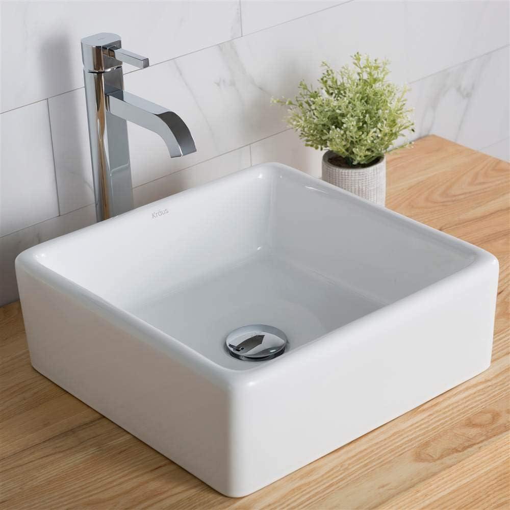 Ceramic Square Vessel Bathroom Sink with Faucet