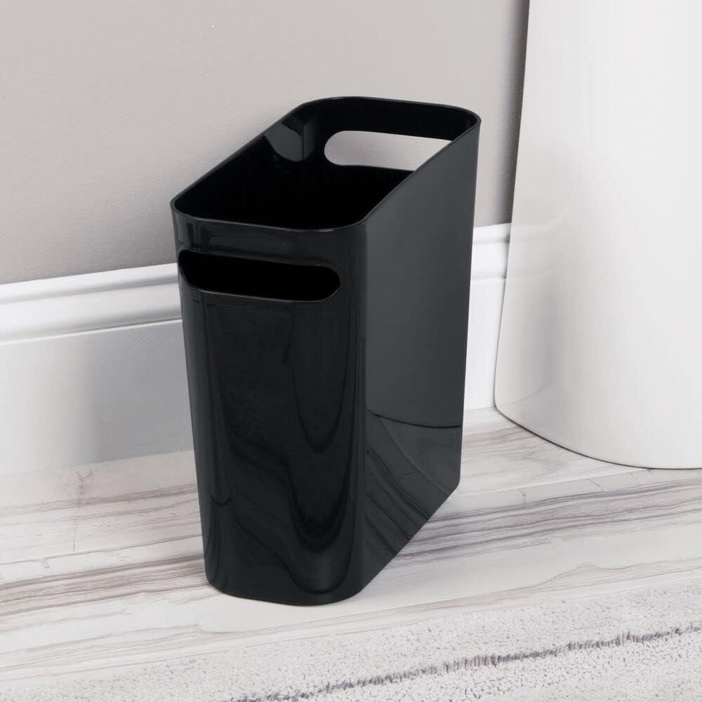 mDesign Plastic Small 1.5 Gallon/5.7 Liter Trash Can - Built-In Handles, Black