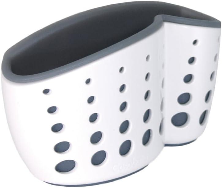 Casabella Sink Sider? Suction Cup Sponge Holder, Versatile Tool, Storage Capabilities, Use in Kitchen or Bathroom, White/Grey