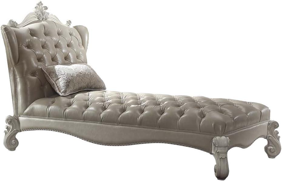 Acme Versailles Chaise w/1 Pillow, Vintage Gray PU & Bone White Indoor 76"L x 41"W x 49"H