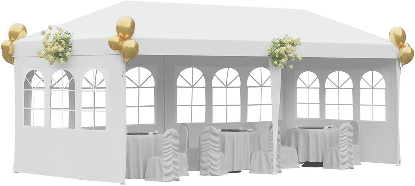 White 10' x 20' Waterproof Gazebo Canopy Tent with Removable Walls