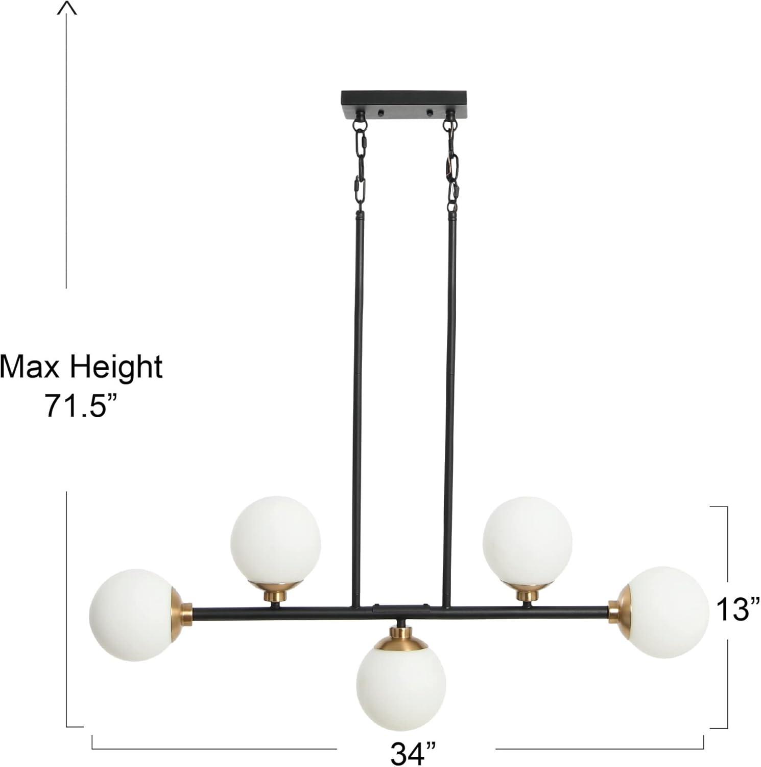 Matte Black Metal and Frosted Glass 5-Light Linear Chandelier