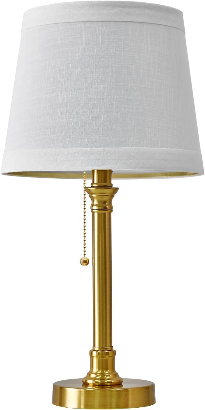 Gold Metal Table Lamp with White Fabric Shade, 19.5"