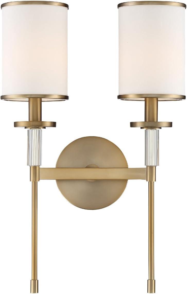 Vibrant Gold and White Silk 2-Light Sconce with Crystal Accents