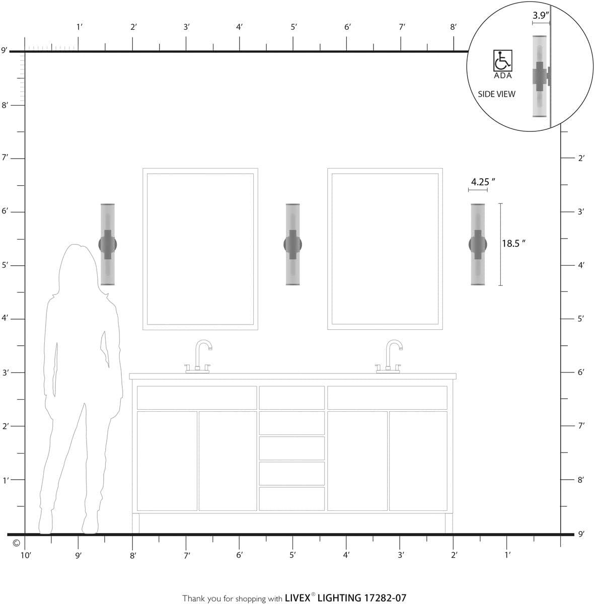 Livex Lighting Banca 2-Light Metal & Glass ADA Vanity Sconce in Bronze