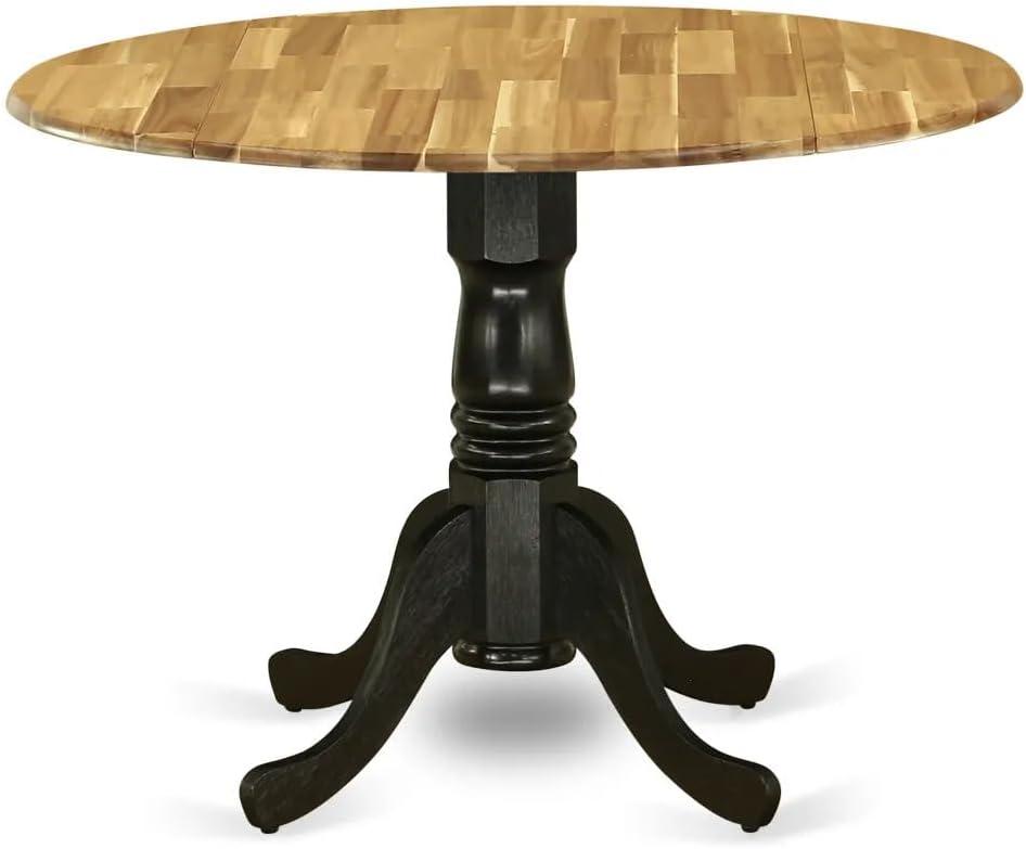 42 in. Dublin Round Acacia Wood Dining Table with Two 9 in. Drop Leaves & Wirebrushed Black Pedestal