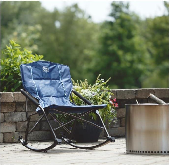 Folding Rocking Camping Chair with Hard Armrests, Portable Outdoor Rocker for Patio, Garden, Lawn, Supports up to 250 lbs, Blue