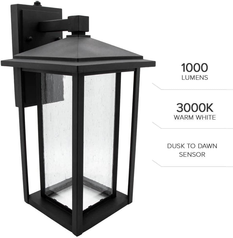 Maxxima LED Outdoor Wall Light Seeded Glass, Dusk to Dawn Sensor, 1000 Lumens, 3000K Warm White