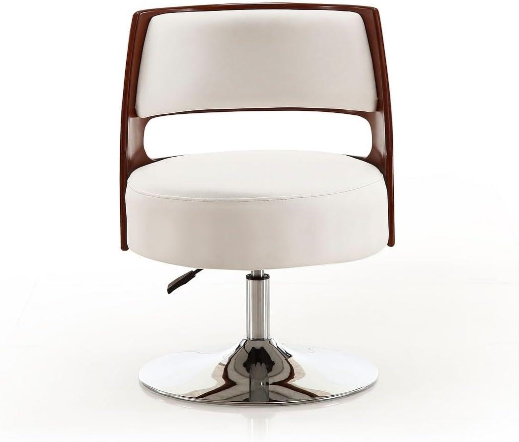 Salon Chic White Faux Leather Swivel Accent Chair with Metal Base