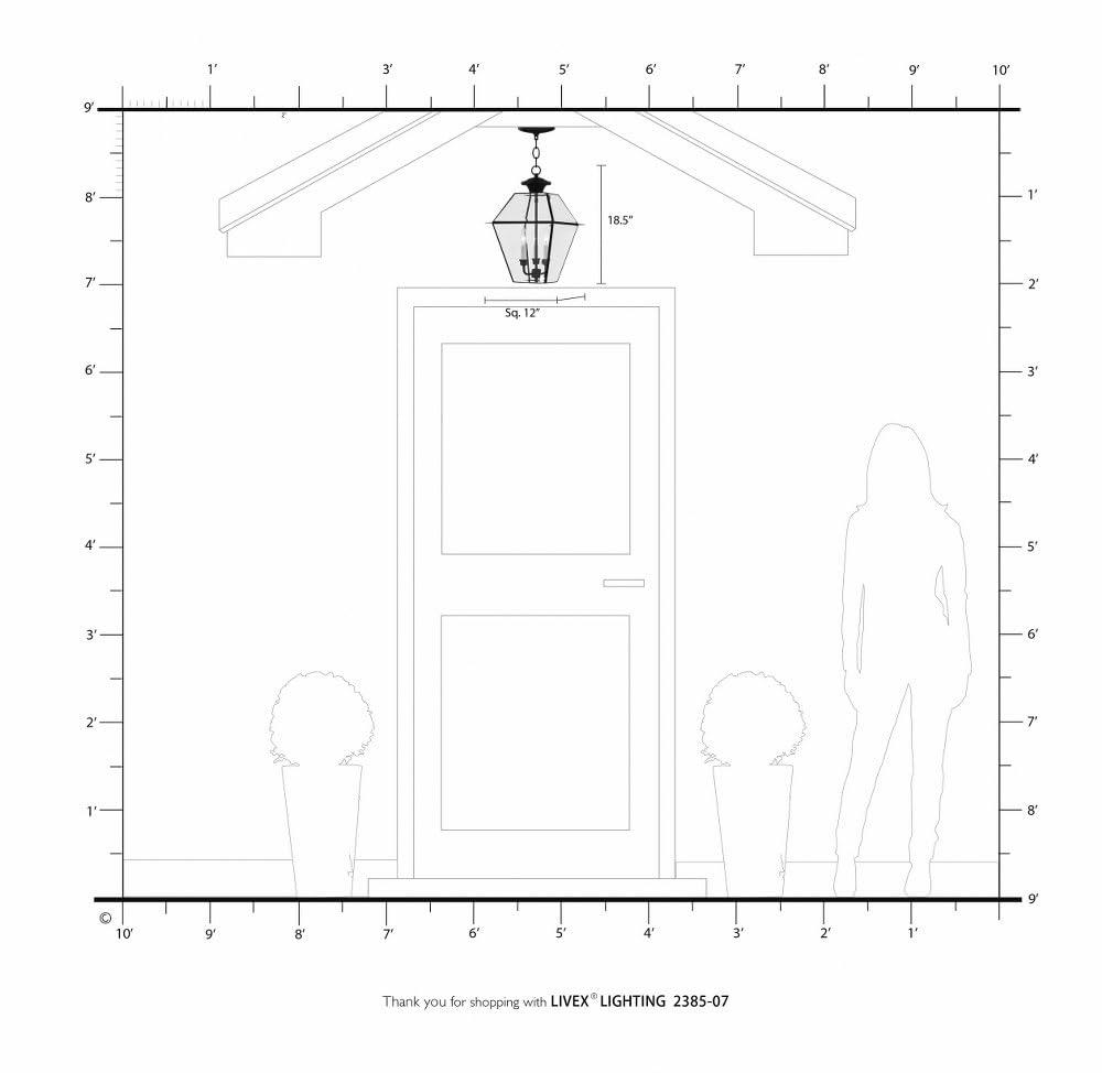 12in 3-Light Outdoor Chain Lantern Pendant with Clear Beveled Glass Shade