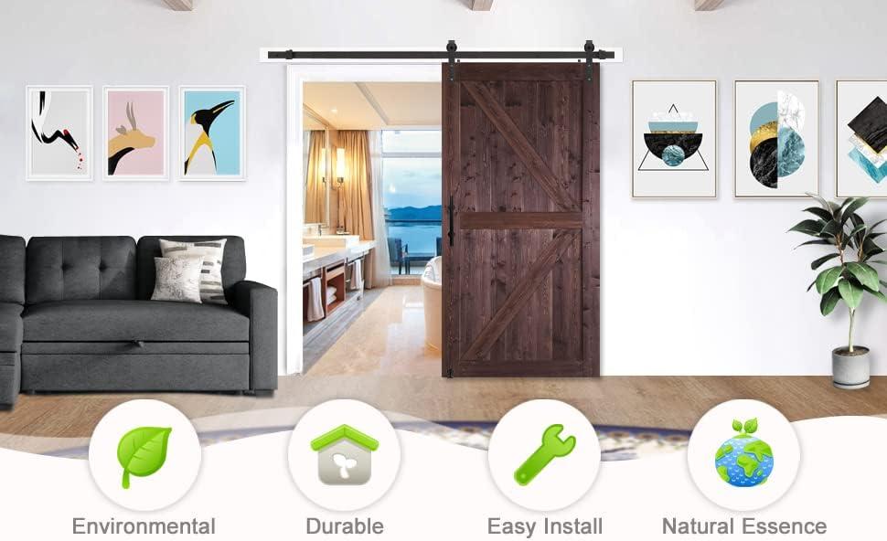 S&Z TOPHAND Paneled Wood Unfinished Barn Door with Installation Hardware Kit