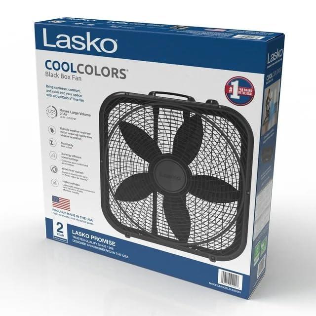 Lasko Cool Colors 20" 3-Speed Weather Resistant Box Fan, Black B20301, New
